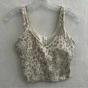 Lululemon Longline Sports Bra Tank Top Size 8 Cream Gray Abstract Print